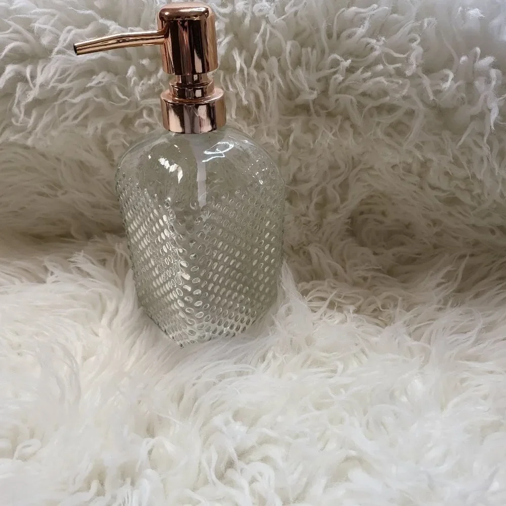 Rose Gold Soap Dispenser Clear Bubbled Glass NWT